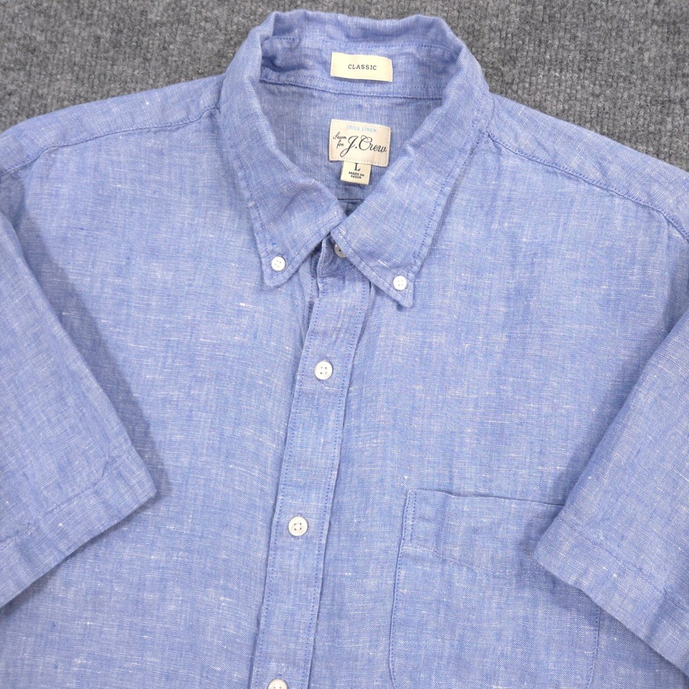 J Crew Baird McNutt Irish Linen Shirt Mens Large Blue Classic Fit Short Sleeve